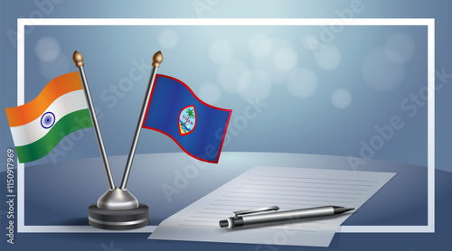 Small national flag of Russian and Guam flag Relation, Template banner vector Illustration