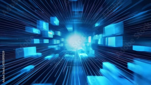 Wallpaper Mural Abstract digital artwork depicting vibrant blue light rays in space. Torontodigital.ca