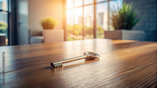 Ein Schl?ssel liegt auf einem Tisch in einer hellen Kammer mit nat?rlicher Beleuchtung, key, light,  key, light