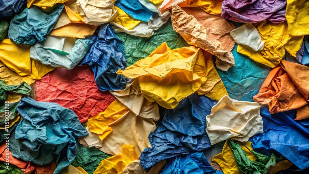 Abstract Colorful Fabric Texture A vibrant collection of crumpled and layered textiles in a spectrum of hues, showcasing a rich interplay of color and texture.