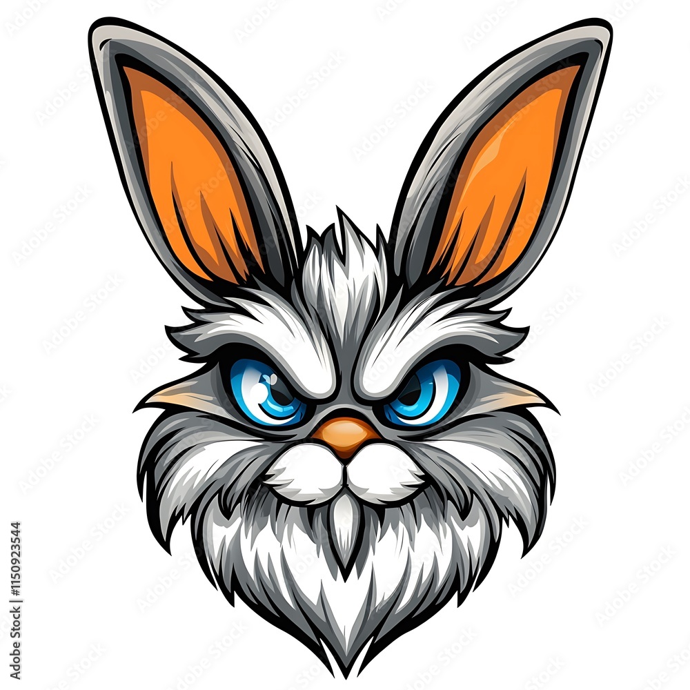 Angry Easter Bunny Head. Cartoon Illustration of a Grumpy Bunny. Angry Easter Bunny Head. Cartoon Illustration of a Grumpy Bunny.