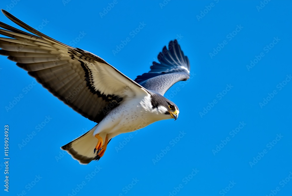 Peregrine falcon in flight against a clear blue sky Peregrine falcon in flight against a clear blue sky