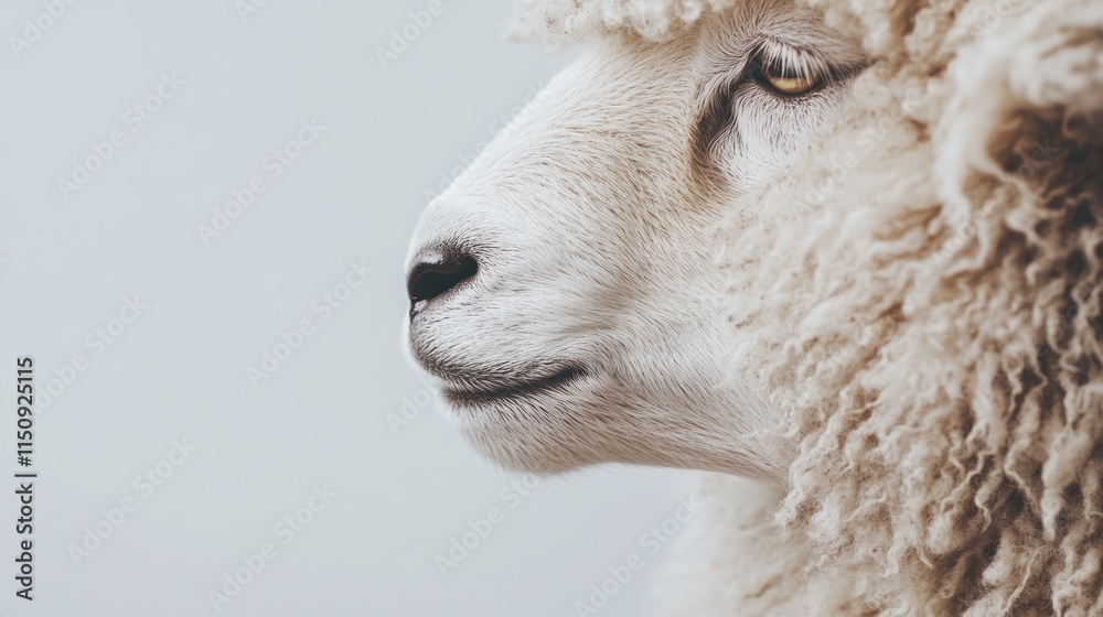Close-up profile of a fluffy sheep against a soft background. Close-up profile of a fluffy sheep against a soft background.