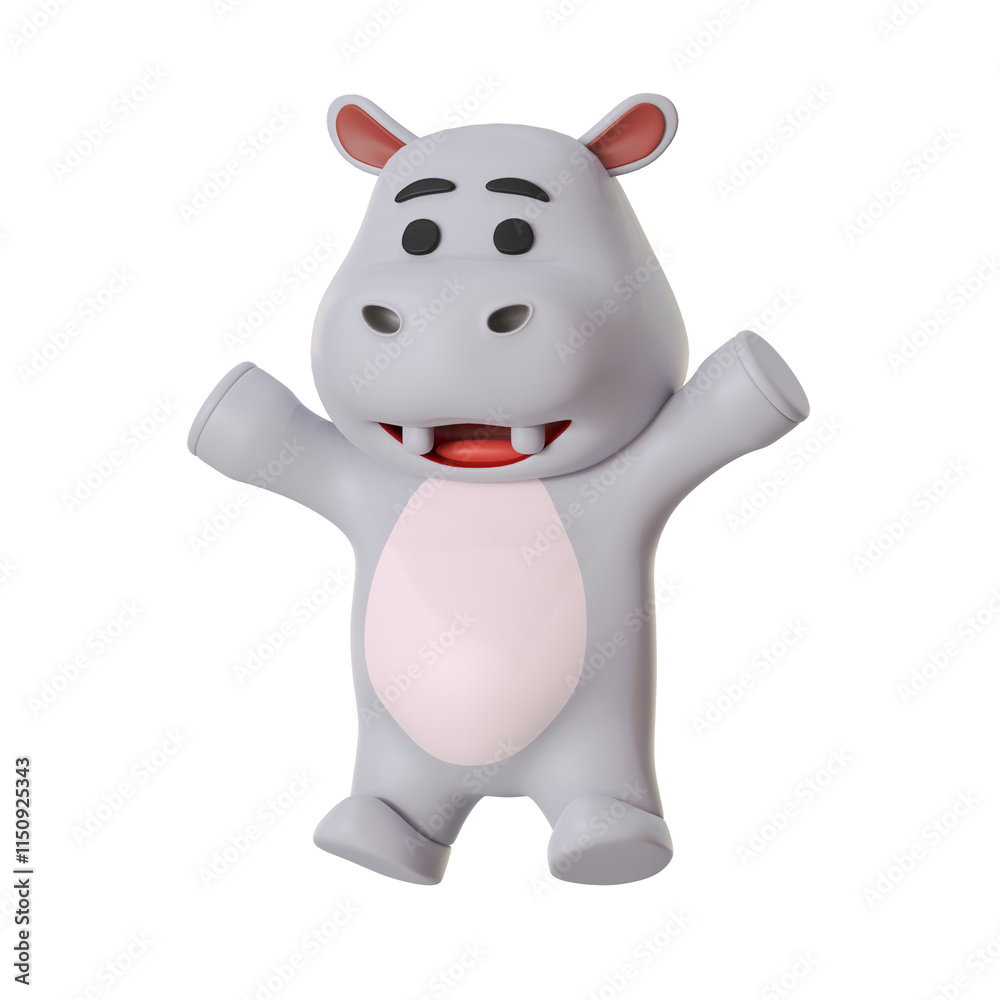 Mascot Cute Happy Hippo jump Mascot Cute Happy Hippo jump