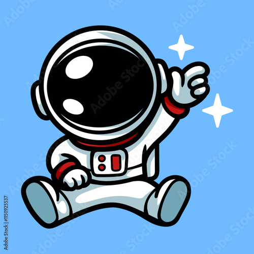 fun sitting astronaut with stars cartoon character isolated colored drawing line art style sketch classic vintage design illustration