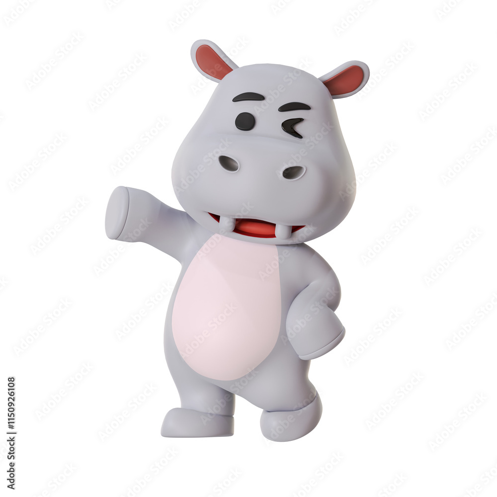 Fototapeta premium Mascot Cute Hippo Winked eye