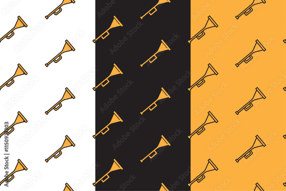 trumpet, horn, bugle seamless pattern on white black yellow background for packaging and merchandise. trumpet, horn, bugle doodle pattern background. pattern of trumpet, horn, bugle background trumpet, horn, bugle seamless pattern on white black yellow background for packaging and merchandise. trumpet, horn, bugle doodle pattern background. pattern of trumpet, horn, bugle background