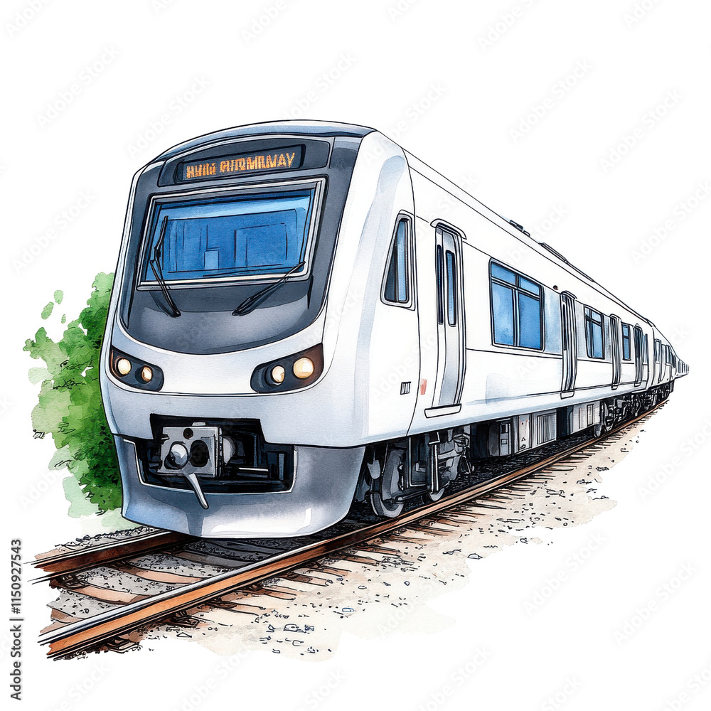 Fototapeta premium Modern Commuter Train Illustration | Sustainable transportation