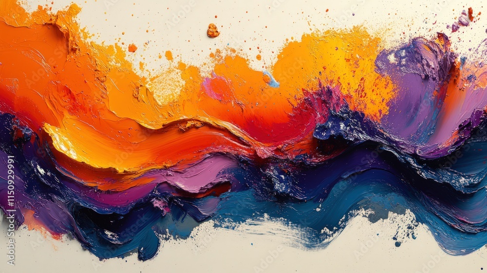 Obraz premium Abstract impasto painting; vibrant orange, purple, blue.