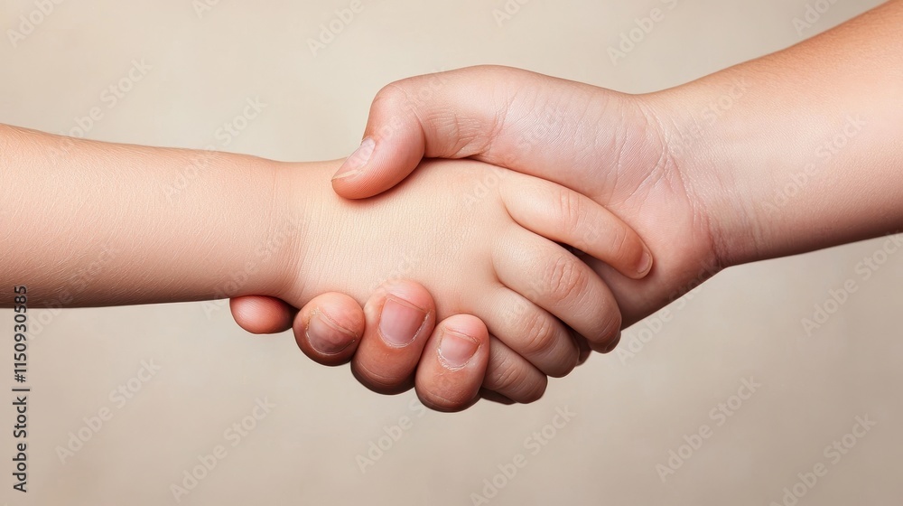 Mutual agreement action children handshake image neutral background close-up view trust and cooperation concept