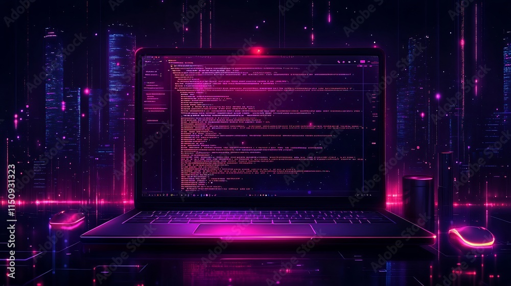 Obraz premium Sleek vector illustration of a modern laptop with code on the screen suitable for tech and web development themes