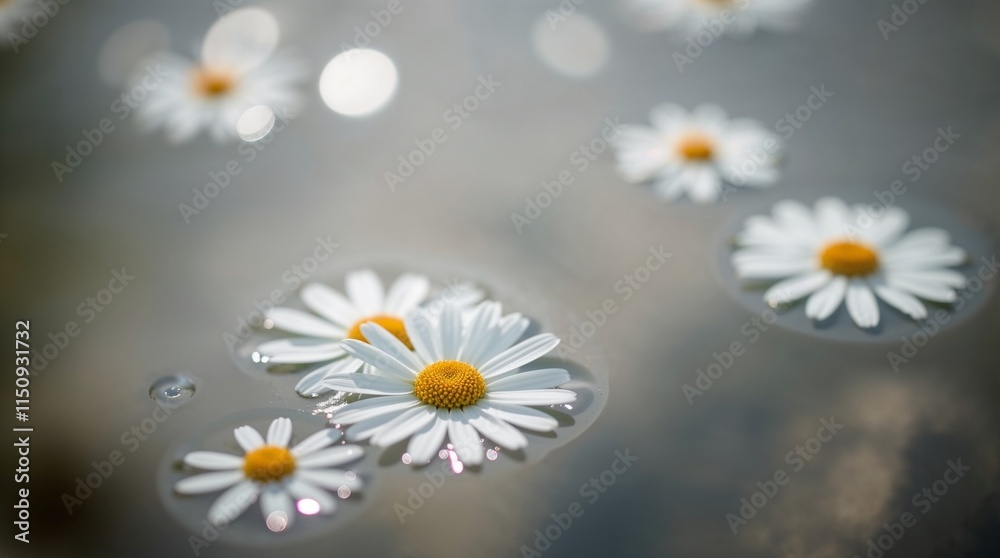 Obraz premium A daisies is floating on the surface of a body of water 