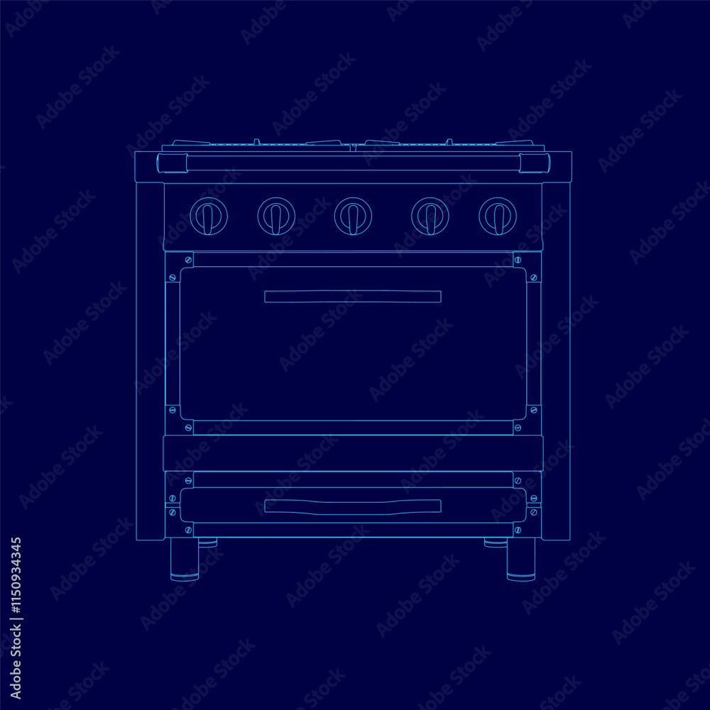 Contour Gas stove icon vector. New modern empty gas oven with four burner icon. Kitchen appliance, household technic, modern technology. Front view Contour Gas stove icon vector. New modern empty gas oven with four burner icon. Kitchen appliance, household technic, modern technology. Front view