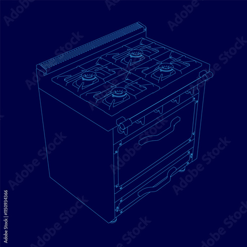 Contour Gas stove icon isometric vector. New modern empty gas oven with four burner icon. Kitchen appliance, household technic, modern technology