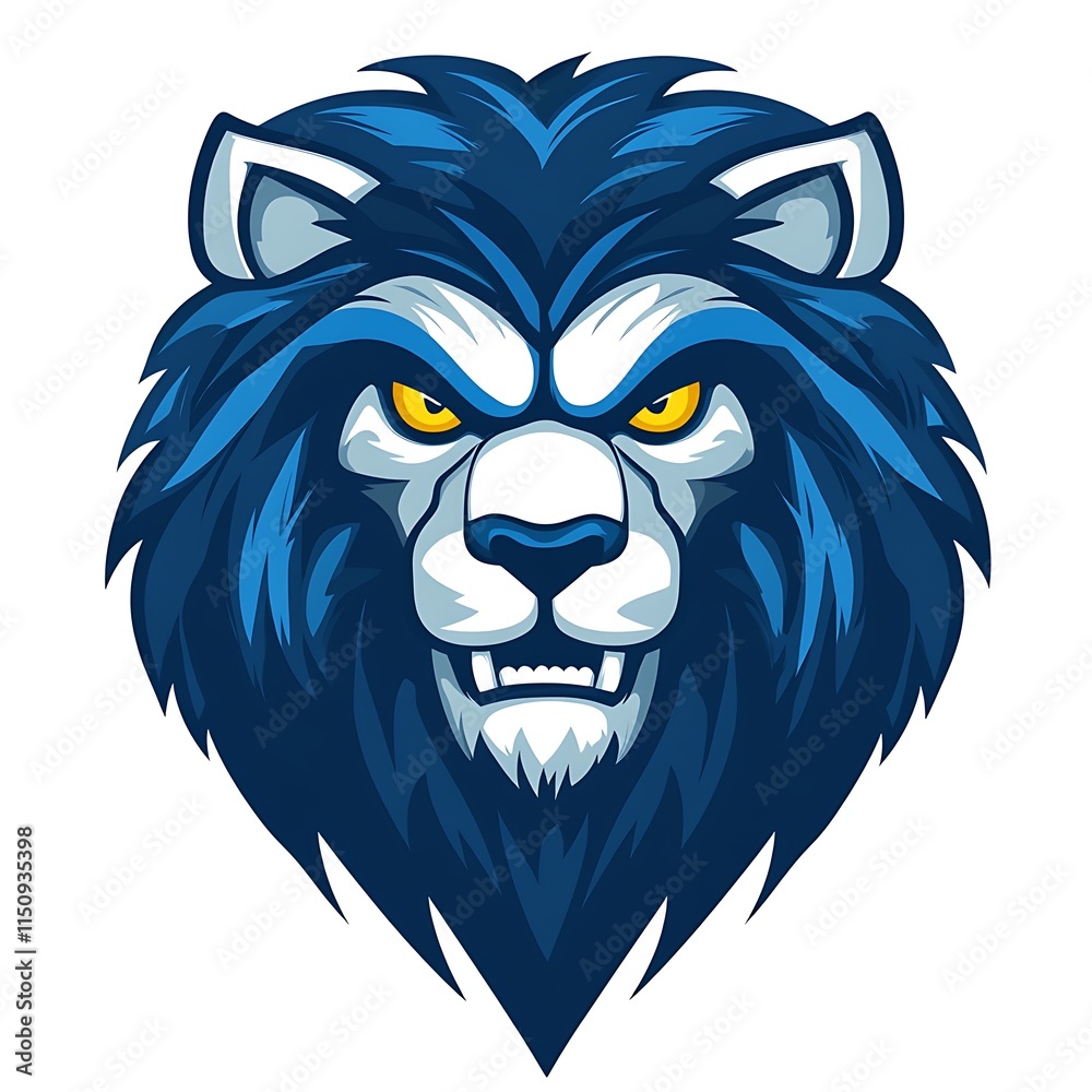 Obraz premium Aggressive Blue Lion Mascot Head. Concept of Strength, Power, and Courage.