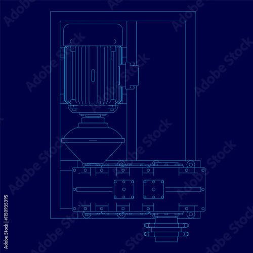 Electric generator motor contour. Vector illustration. Top view. Creative illustration design