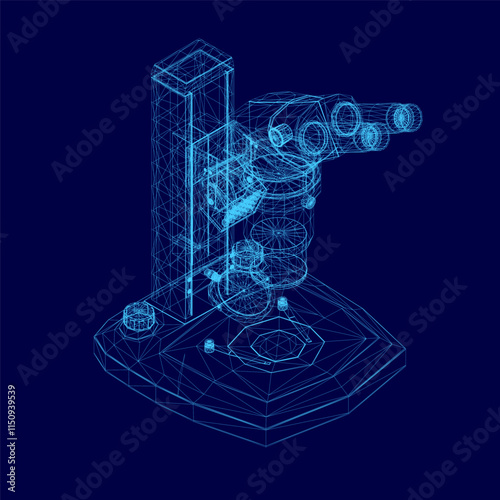 Vector illustration wireframe 3d microscope science lab magnify tool. Isometric view