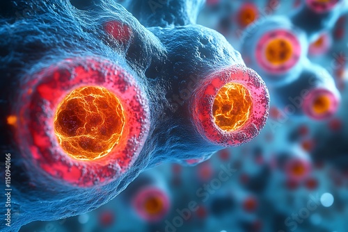 Abstract 3D Render of Microscopic Bacteria and Human Cells on Blue Background