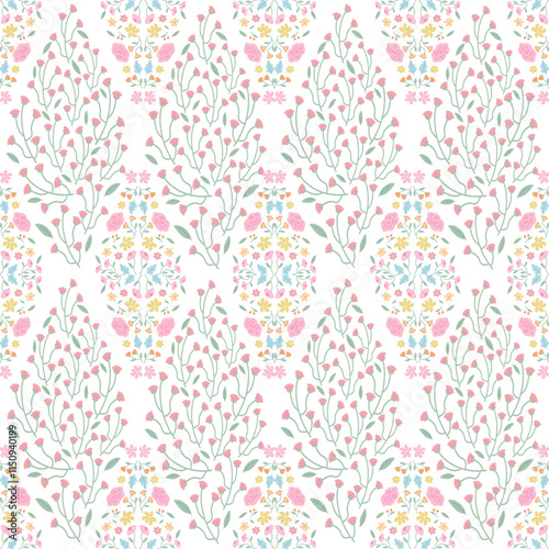 Modern seamless pink floral pattern on white background, vector.