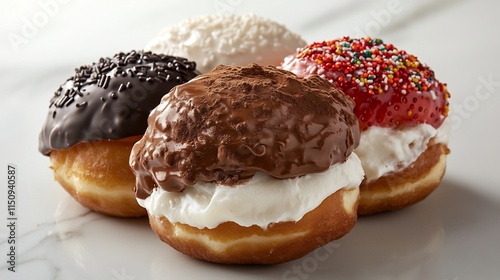 Delicious Assortment of Gourmet Cream Filled Donuts photo