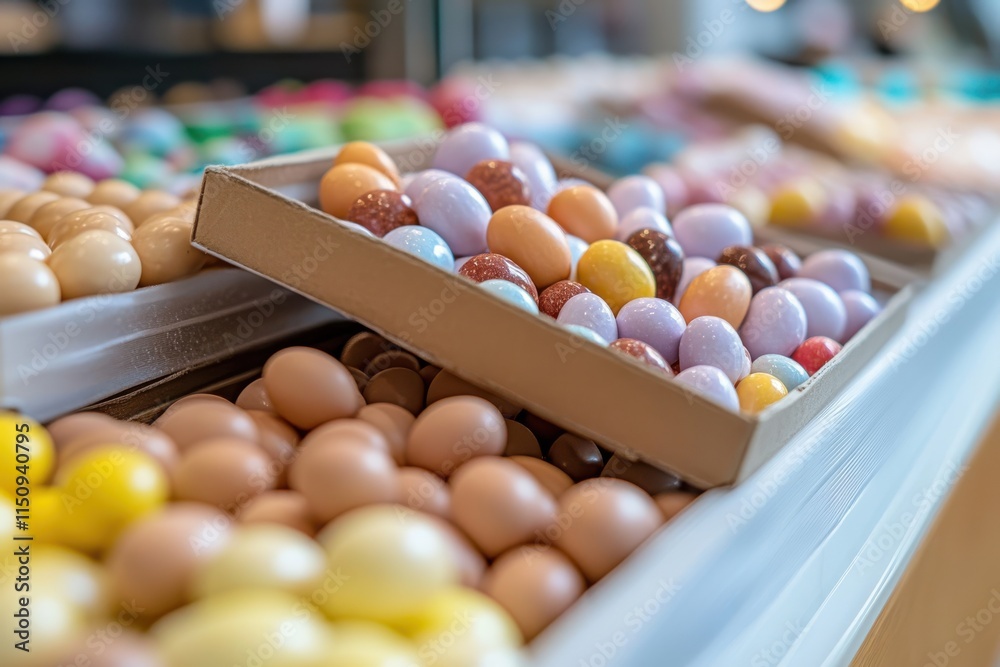 A display tray filled with an assortment of bright and colorful candies, neatly arranged, showcasing a tempting selection ready for customers. A display tray filled with an assortment of bright and colorful candies, neatly arranged, showcasing a tempting selection ready for customers.