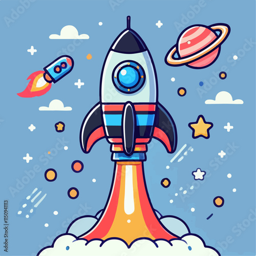 Illustration of a rocket in space