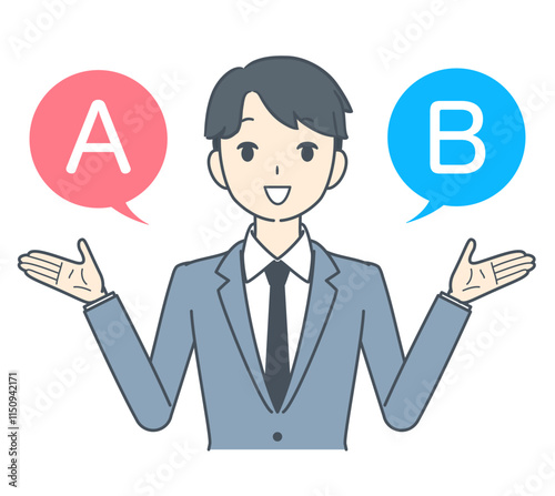 AとBの選択肢を選ぶビジネスマン 笑顔