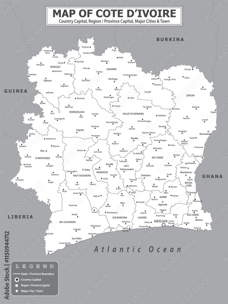 Obraz premium African Countries Geography Political map. Political map of country with capital, province or state capital, major cities and town.