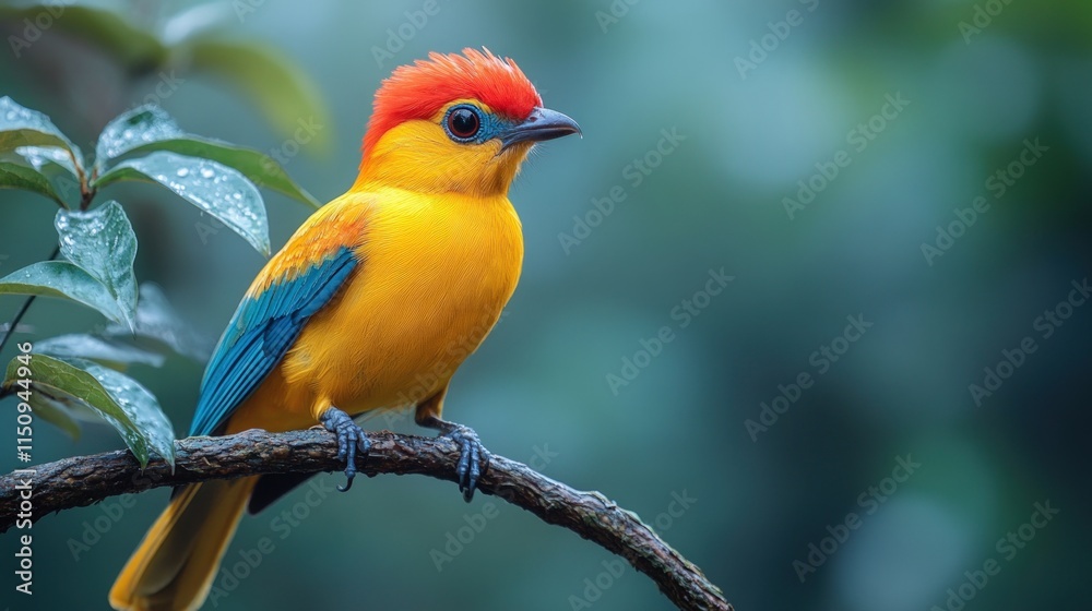 Vibrant yellow bird perched on branch. Vibrant yellow bird perched on branch.