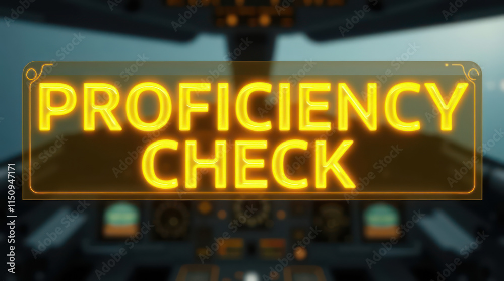 Fototapeta premium Proficiency Check Sign Displayed in Aircraft Cockpit Settings