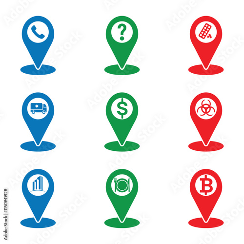 Location and Map Pin Icon Set Vector Design 
