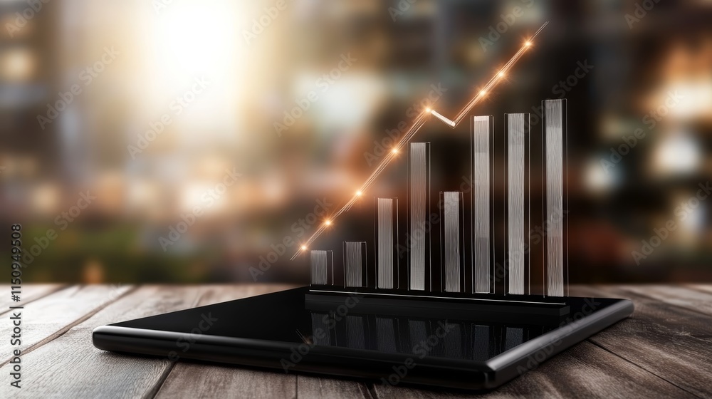 Tablet displaying a graph, data analysis, market trends, and performance reporting in the digital age