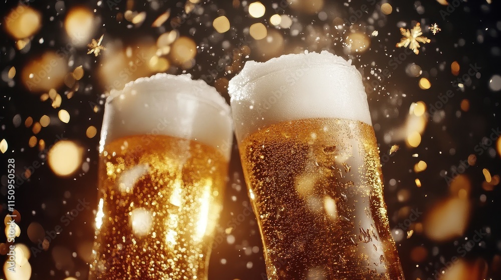 custom made wallpaper toronto digitalFriends are happy drinking beer and clinking glasses at a bar or pub with fireworks,countdown,Celebration New Year's Eve,Design for posters, banners and greeting cards,Luxury template,copy space.