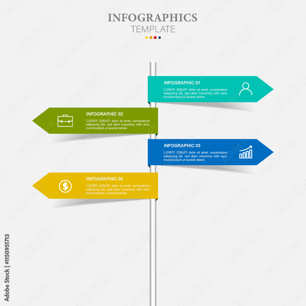 Infographic timeline report template with 4 option icons Infographic timeline report template with 4 option icons