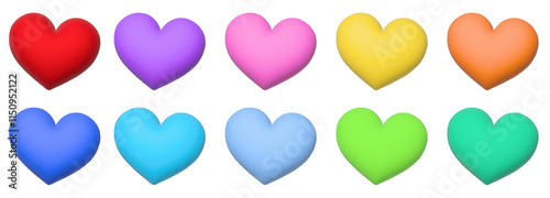 ふんわり膨らんだカラフルで立体的な丸いハートのセット