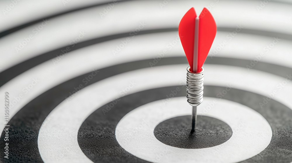 Red Dart Bullseye: A single red dart hits the bullseye of a dartboard, symbolizing precision, focus, and success. Red Dart Bullseye: A single red dart hits the bullseye of a dartboard, symbolizing precision, focus, and success.