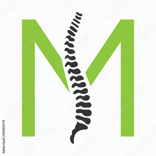 Initial Letter M Spine Logo Concept For Chiropractic Logo Design, Medical Physiotherapy Symbol