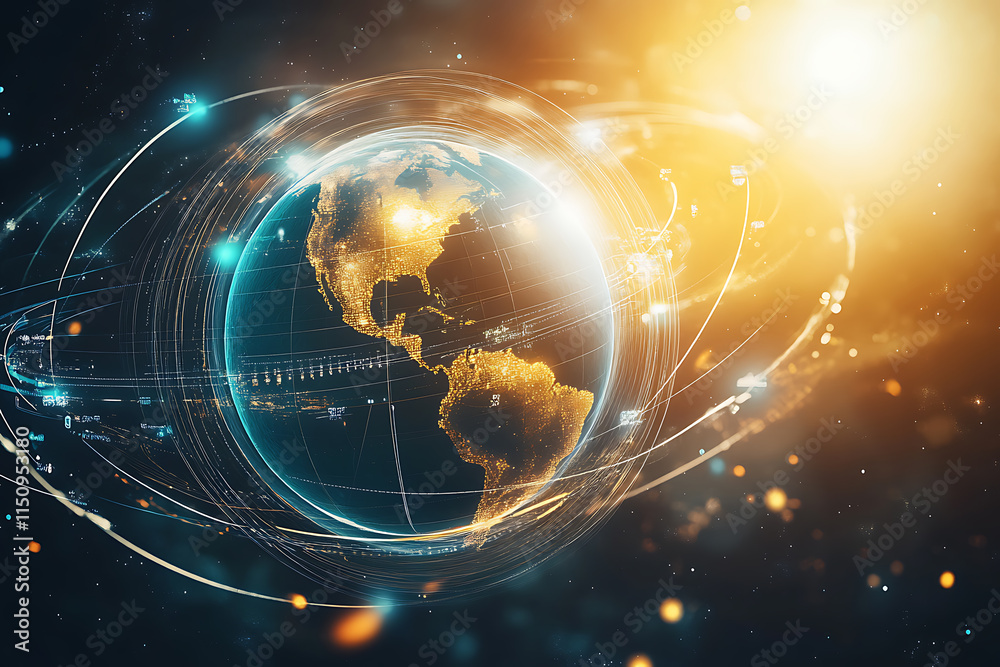Obraz premium Global Network: A Stunning Digital Earth Visualization