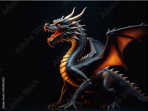 Wallpaper Mural black dragon fired on black background Torontodigital.ca