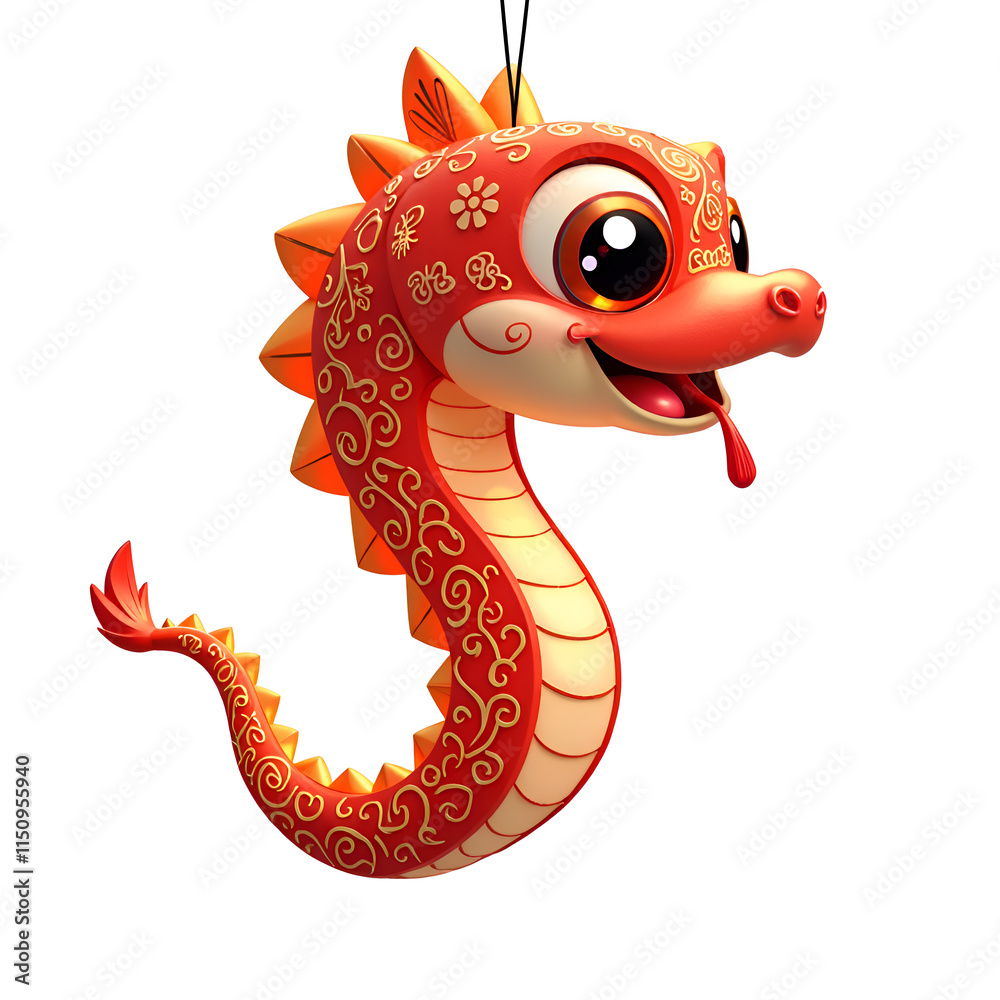 Fototapeta premium Whimsical dragon ornament with playful expressions and vibrant designs for cheerful decor, digital illustration of cartoon character concept.