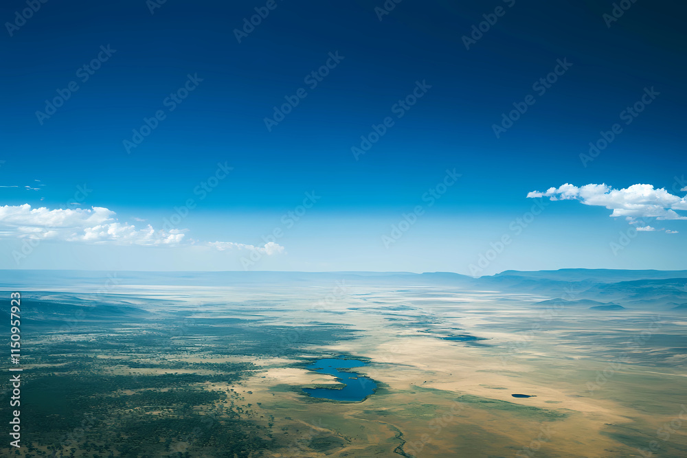 A blue sky with a few clouds and a large, empty plain A blue sky with a few clouds and a large, empty plain