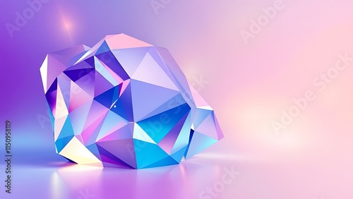 Glass Pieces with Colorful Purple and Blue hues create a Shiny Tech Banner. Futuristic 3D Render with copy-space.
