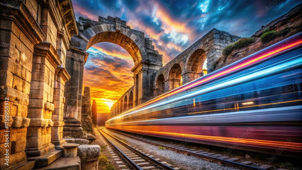 Fototapeta premium Maglev Train Time Travel: Ancient City Light Whirlwinds - Macro Photography