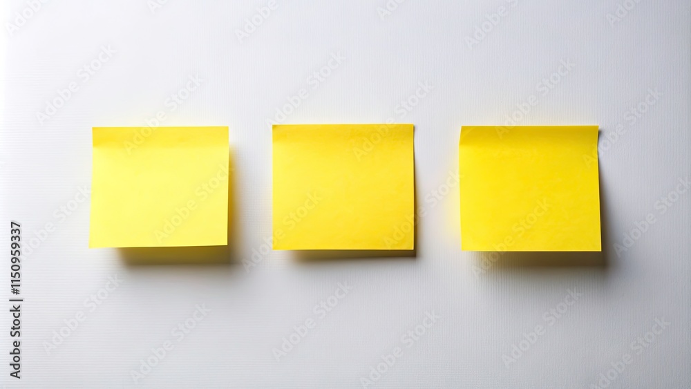 Minimalist Yellow Sticky Notes Row, Simple Office Supplies, Desktop Organization, Clean Background, Notepads Minimalist Yellow Sticky Notes Row, Simple Office Supplies, Desktop Organization, Clean Background, Notepads