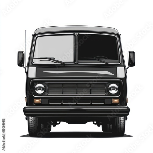 Black vintage van, front view illustration. photo