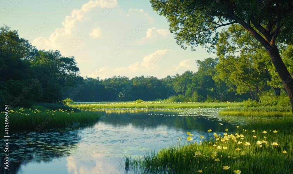 Fototapeta premium Wetland ecosystem exploration nature landscape serenity