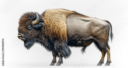 American bison, side profile, isolated on white background. photo