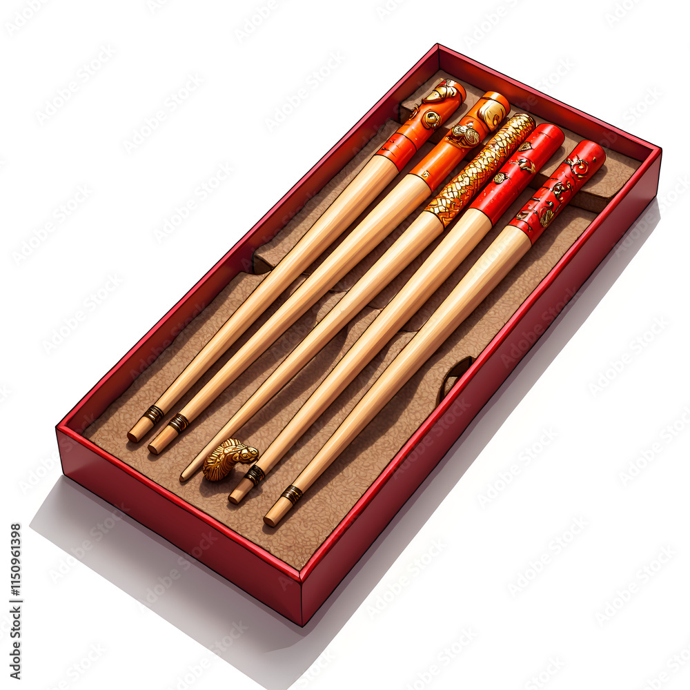 Artisan crafted chopsticks in decorative box a perfect blend of tradition and aesthetics, illustration of still life concept. Artisan crafted chopsticks in decorative box a perfect blend of tradition and aesthetics, illustration of still life concept.