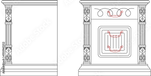 Vector sketch illustration silhouette design interior image furniture room cupboard table classic vintage 