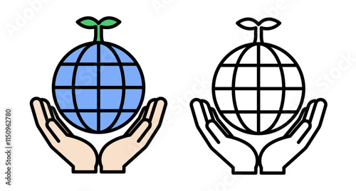 手のひらに浮かぶエコマークのアイコンイラストセット